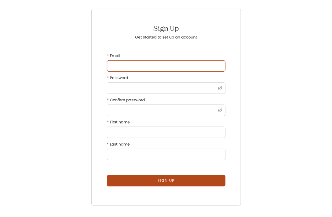 Sign up page