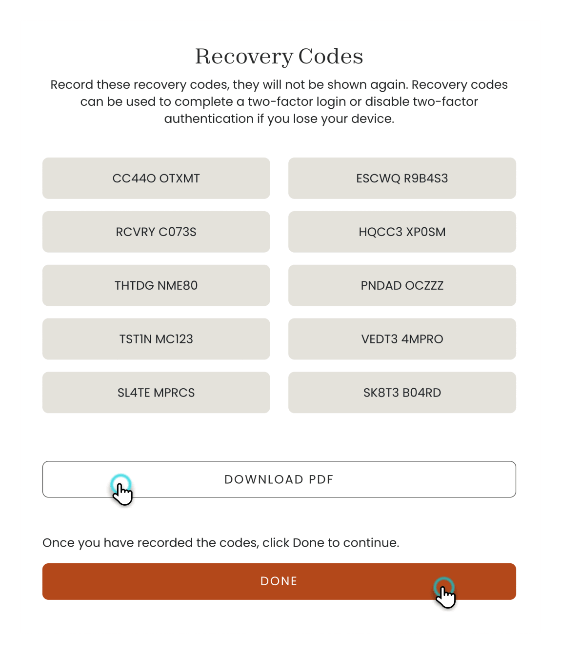 Recovery codes