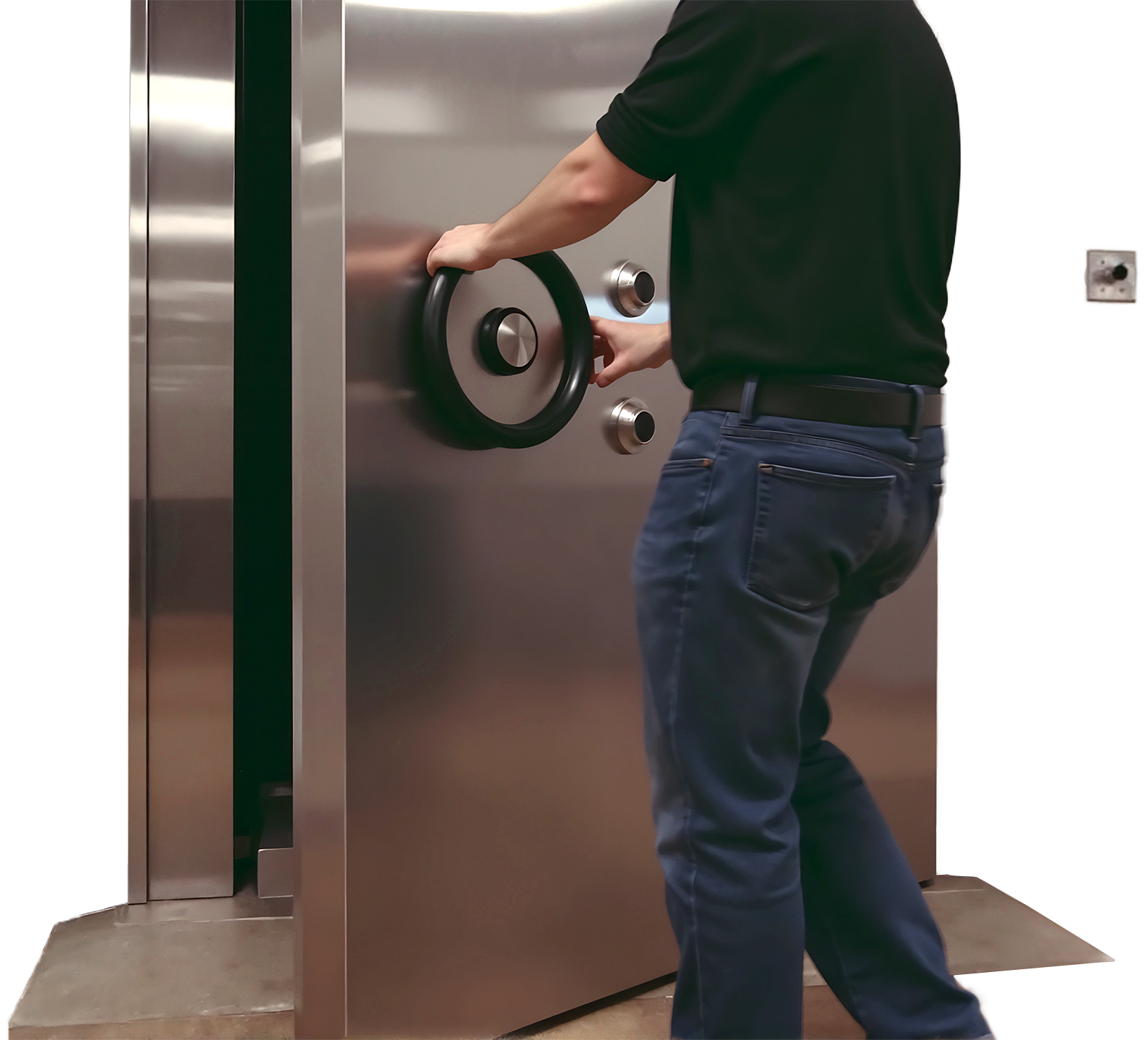 TPMD employee opening vault door